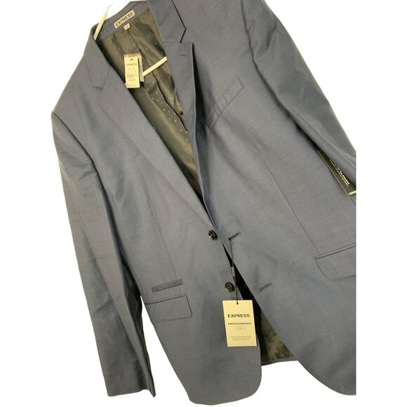 Express Fitted Blazer 44R Blue Wool NWT $328 Mens 2 Button Single Vent 7769 - Picture 7 of 10